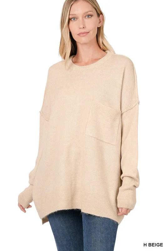 Cash Savings MELANGE HI-LOW HEM POCKET SWEATER