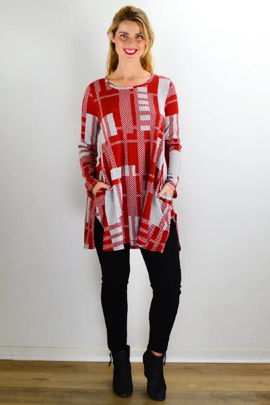 Bargain Alert Rust Grey Knit Tunic Top