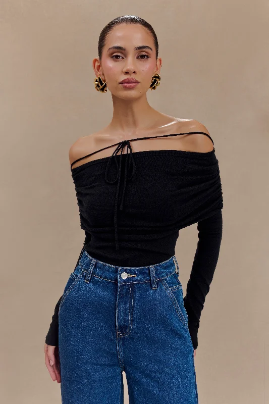 Price Meltdown Polly Off Shoulder Long Sleeve Knit Top - Black