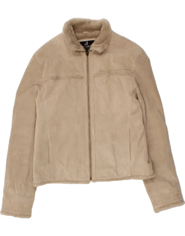 Big Discounts VINTAGE Womens Bomber Leather Jacket UK 18 XL Beige Leather
