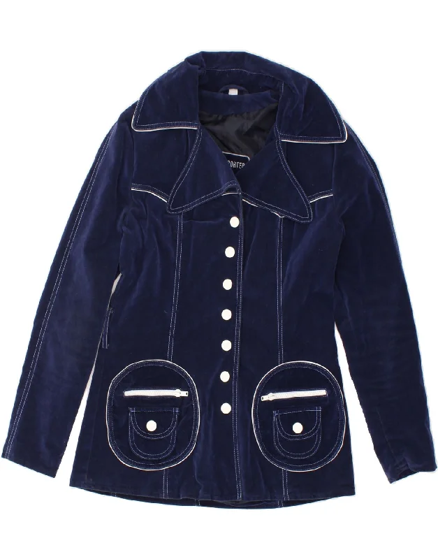 Buy Now FREEMAN T. PORTER Womens Velvet Blazer Jacket UK 8 Small Navy Blue