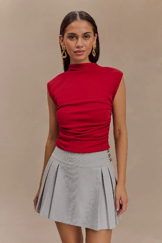 Stock Clearance Ellia High Neck Sleeveless Top - Red