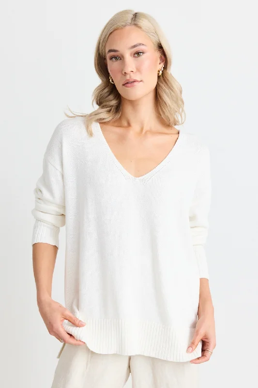 Fantastic Deals Quartz Ivory Relaxed V Neck Jumper