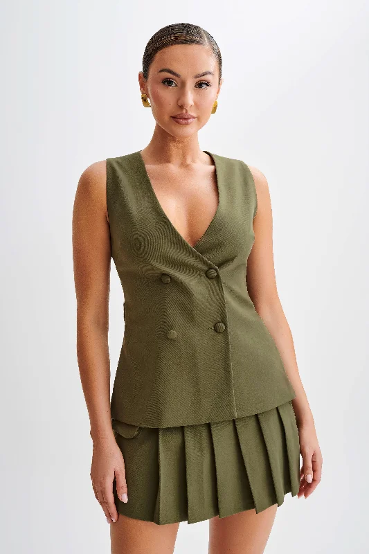 Members Only Amelie Suiting Longline Vest - Military Olive