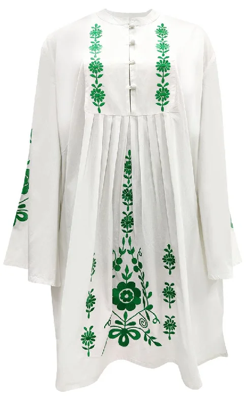 Incredible Offers Women's Classy White Green Embroidered Tunic