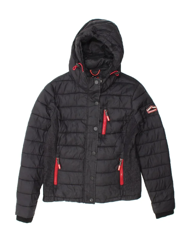 Discount Deals SUPERDRY Womens Hooded Padded Jacket UK 18 XL Black Polyester