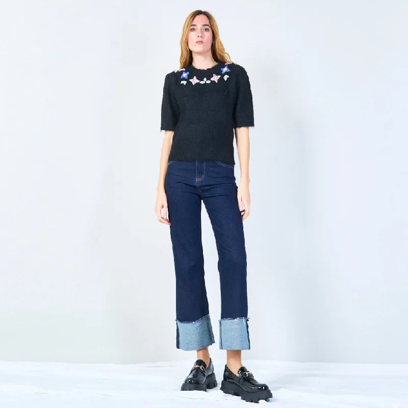 Fantastic Savings Embroidered floral knit sweater wholesale