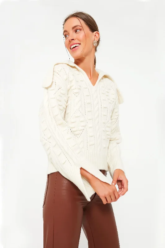 Don't Miss Cream Cele Long Sleeve Sweater with Collar