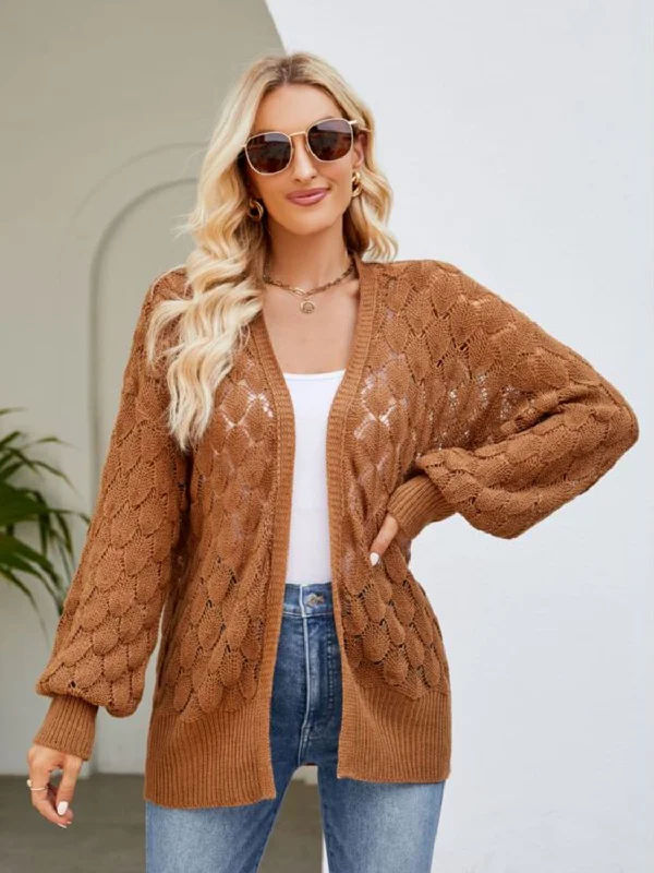 Massive Deals Open Front Ribbed Trim Cardigan