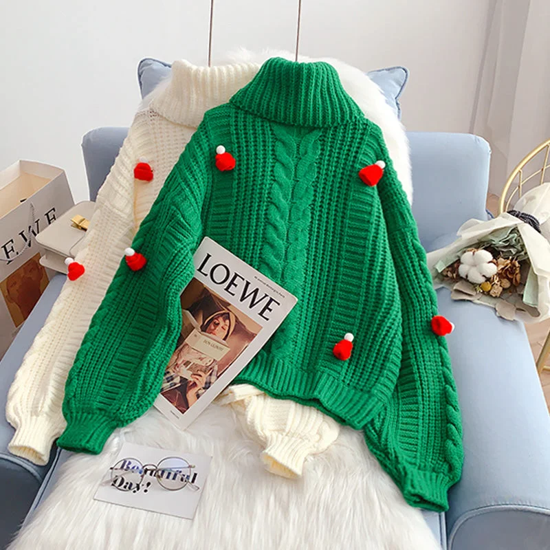 Epic Deals Christmas style turtleneck sweater thick loose lazy style  4947