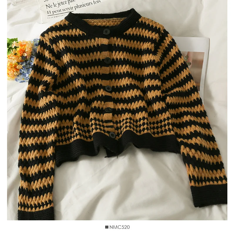 Weekend Offers That Delight New color contrast stripe single breasted cardigan women's sweater  2046