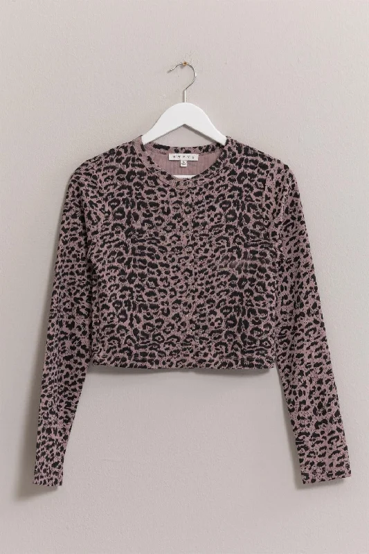 Top Pick HYFVE Animal Print Snap Down Crop Cardigan