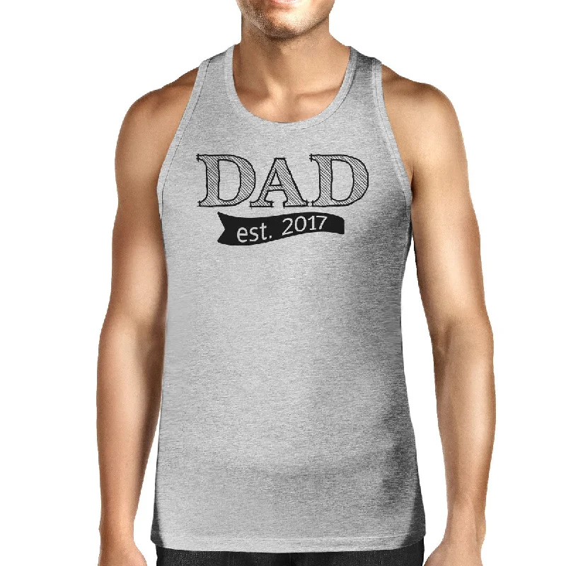 Early Bird Dad Est 2017 Mens Grey Cotton Tanks Fathers Day Gifts For New Dads