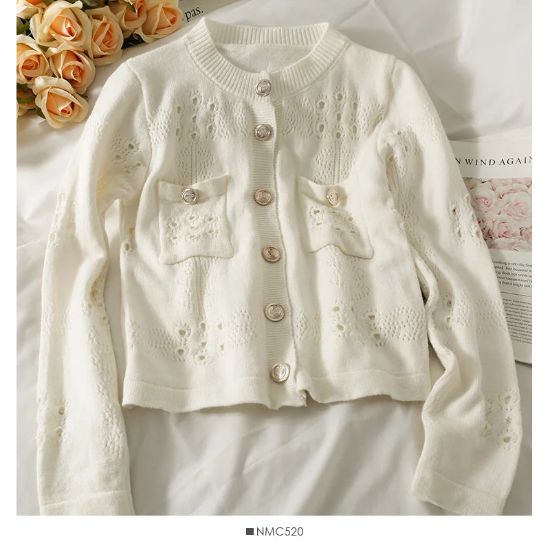 Half Price Sweater female hollow out Crochet pocket design top Korean single sweater  2059