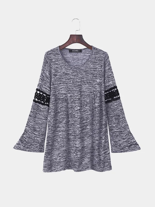 Don't Miss Out Custom Round Neck Lace Long Sleeve Grey T-Shirts