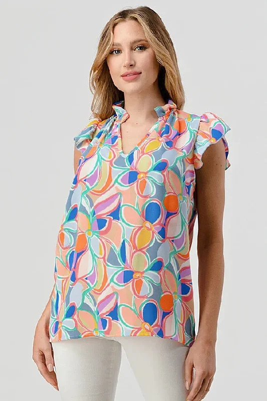 New Markdowns Sleeveless Ocean Flowered Top