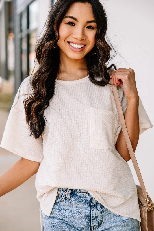 The Best Deal All I Could Ask For Natural White Ribbed Top