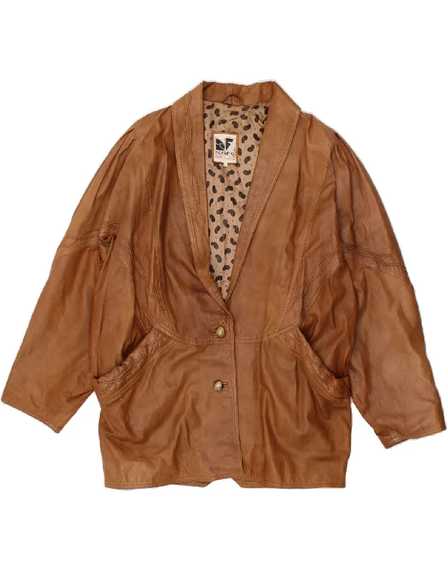 Price Break VINTAGE Womens Oversized Leather Jacket UK 16 Large Brown Leather