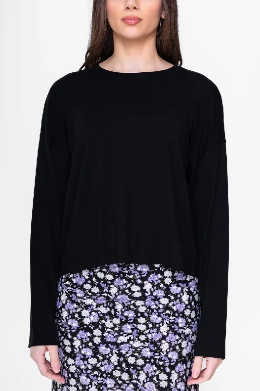 Weekend Offers That Sizzle BOXY LONG SLEEVE TEE CROPPED (BLACK)