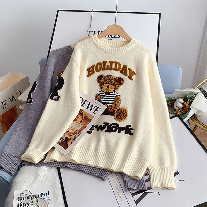 Season Finale Sale Bear sweater loose, lazy, foreign style, versatile sweater  4915