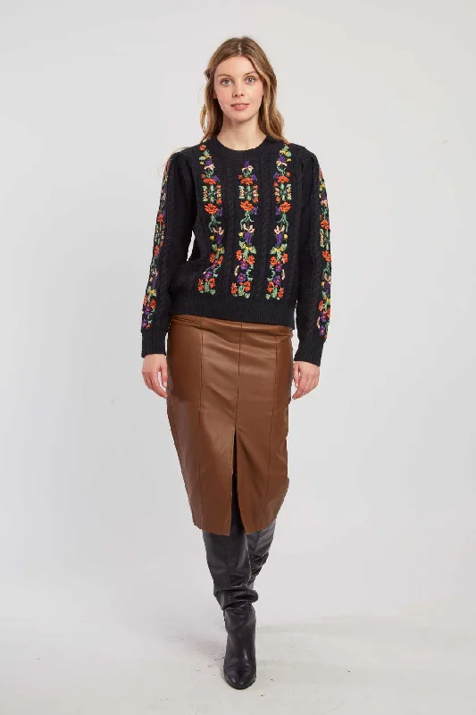 New Deal Caline Embroidered Sweater - Black