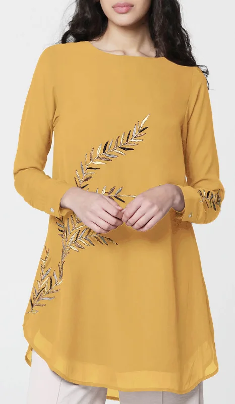 Amazing Value Baraka Gold Embroidered Formal Long Modest Tunic - Saffron