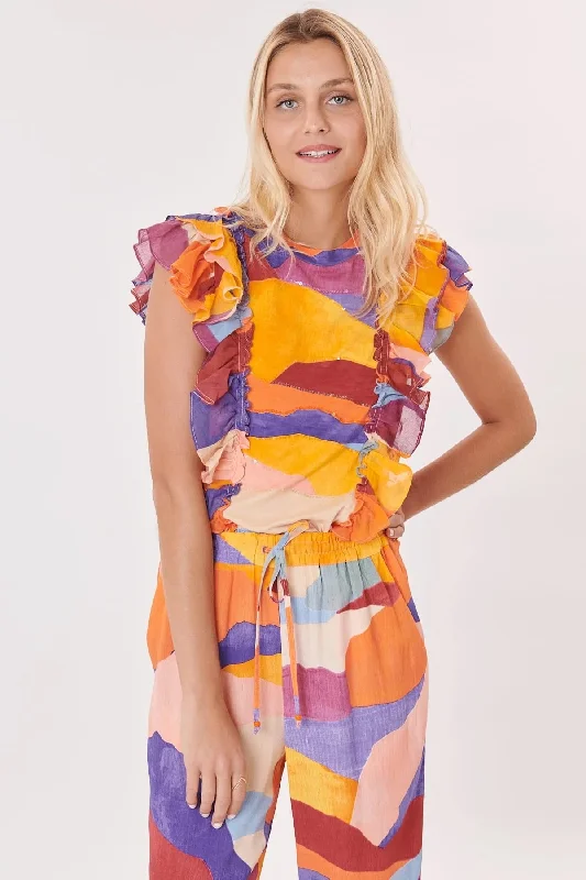 Online Only Kinsley Mixed Tee Top -Sunset