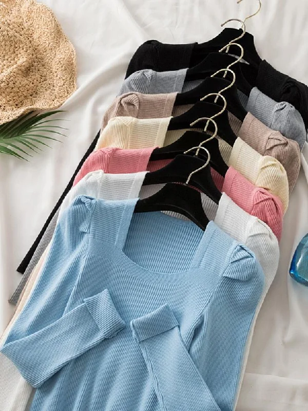 Weekend Bargains to Relish Square Collared Women Knitwear Sweaters