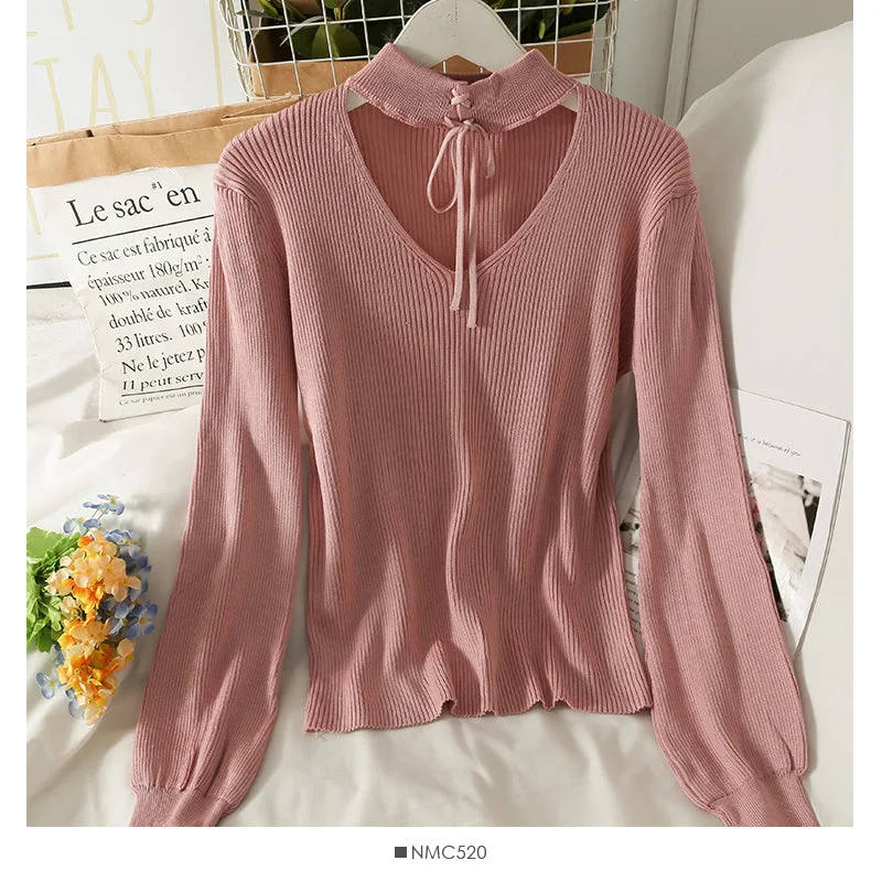Weekend Specials to Savor Korean bow tie tie hanging neck tight long sleeve cover  2048