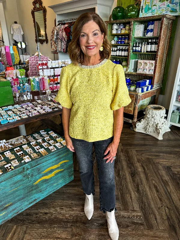Super Bargain Pearl Tweed Top: Yellow