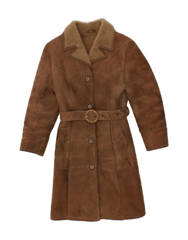 Special Price VINTAGE Womens Shearling Coat UK 8 Small Brown Sheepskin