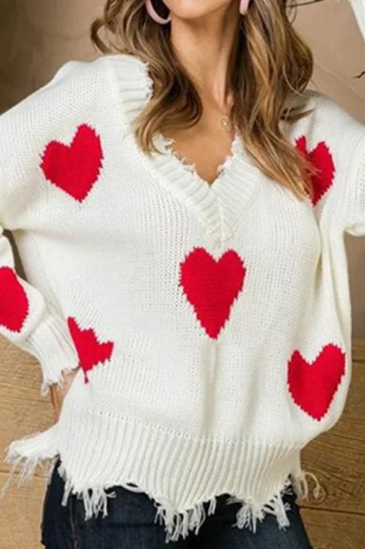Members Only Casual Print Tassel  Contrast V Neck Tops Sweater