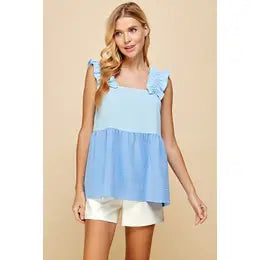 Best Bargains Blue Baby Doll Ruffled Tank
