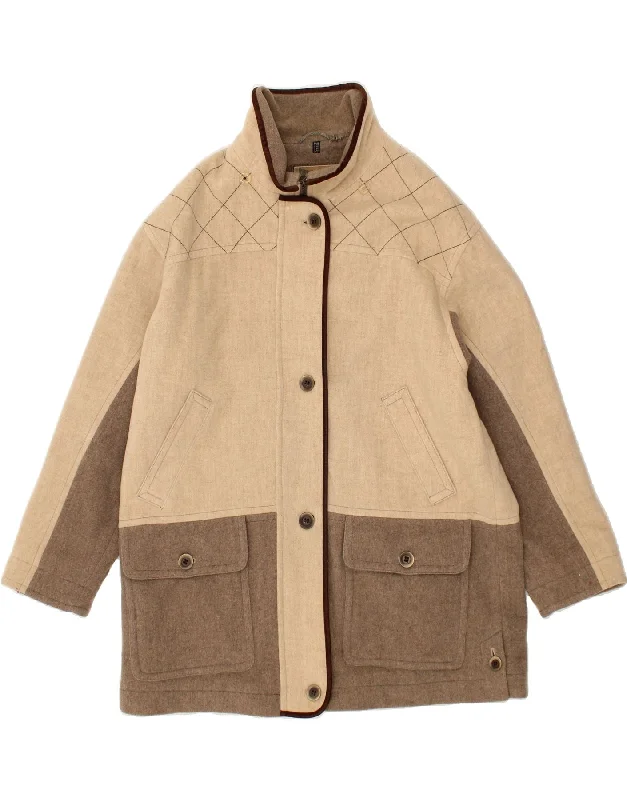 Massive Deals VINTAGE Womens Overcoat UK 14 Large Beige Colourblock Wool