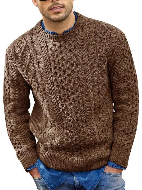 Crazy Deals Knitted Round Neck Cable Men Pullover Sweater