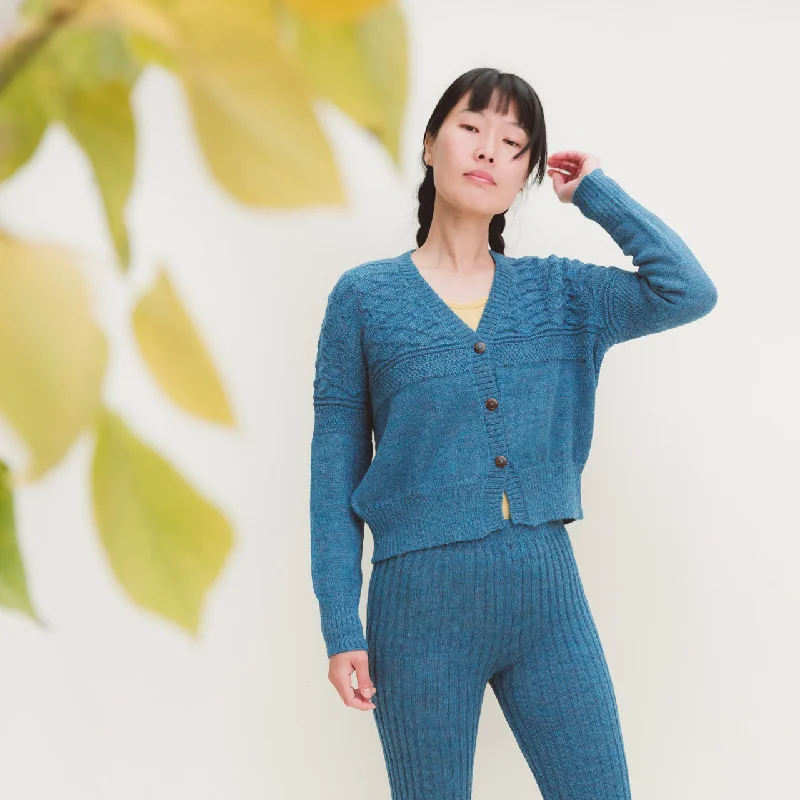 Hot Buy Women's Gansey Cardi - 100% Baby Alpaca - Light Peacock (S-L)