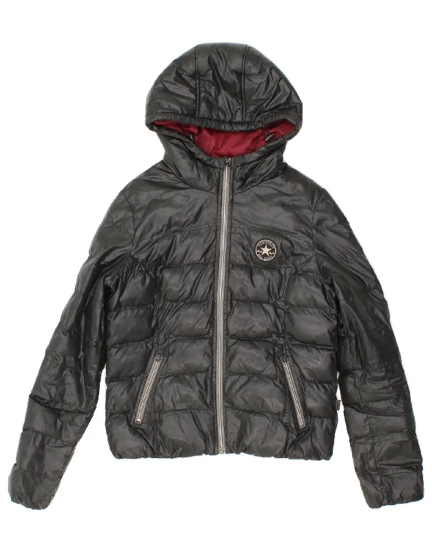Savings Galore CONVERSE Womens Loose Fit Hooded Padded Jacket UK 6 XS Black Nylon
