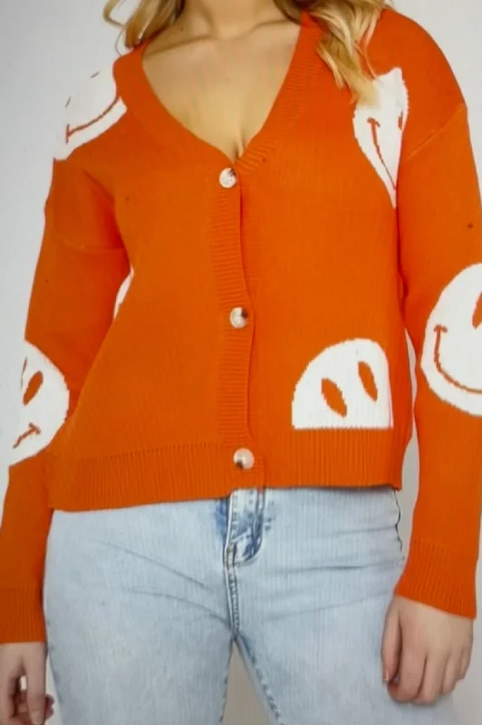 Members Only Orange Smiley Sweater