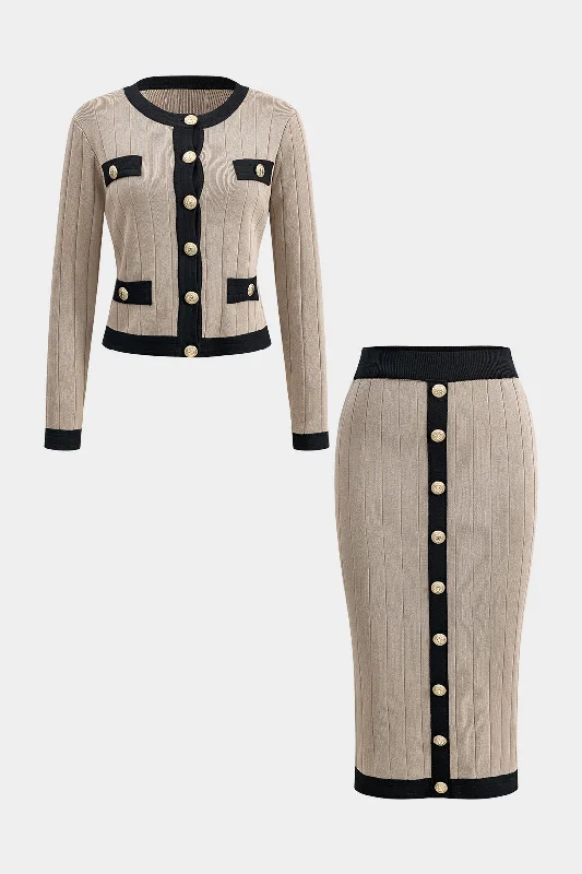 Extra Savings Knit Button Cardigan And Skirt Set