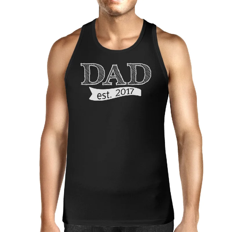 Exclusive Deal Dad Est 2017 Mens Black Unique Graphic Tank Top Cute New Dad Gifts