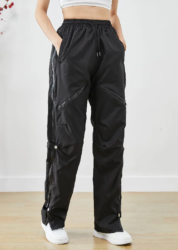 Instant Savings Chic Black Zip Up Patchwork Pockets Spandex Overalls Pants Fall