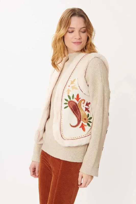Weekend Sale: Don't Miss Out Gilet Embroidered Vest-Cream