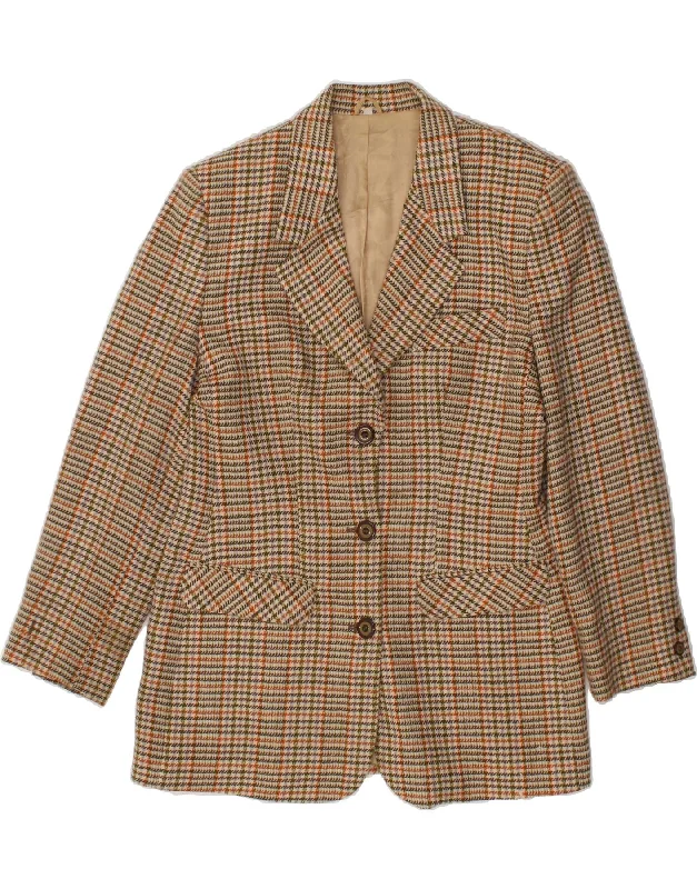 Crazy Deals VINTAGE Womens 3 Button Blazer Jacket IT 44 Medium Beige Houndstooth