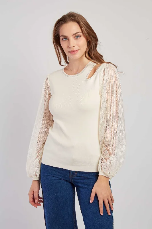 Can't Be Beat Caracas Cutout Pullover- Cream