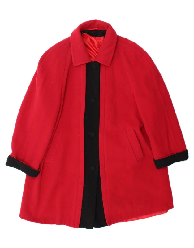 Weekend Specials to Relish VINTAGE Womens Overcoat UK 16 Large Red Colourblock Wool