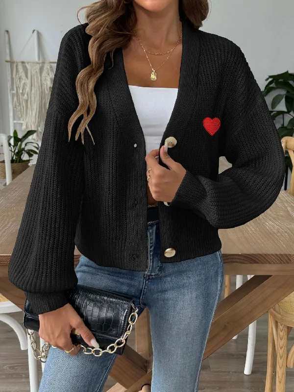 Weekend Extravaganza: Shop Now Heart Button Down V-Neck Long Sleeve Cardigan