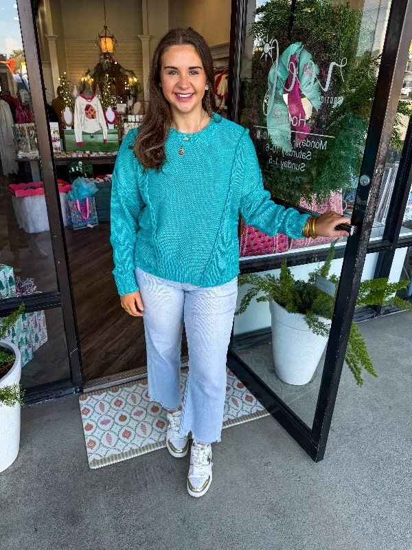 Midnight Madness Braided Teal Blue Sweater