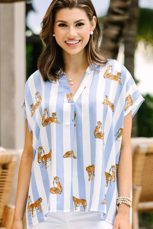 Weekend Specials Just for You Moving On Light Blue Printed Blouse