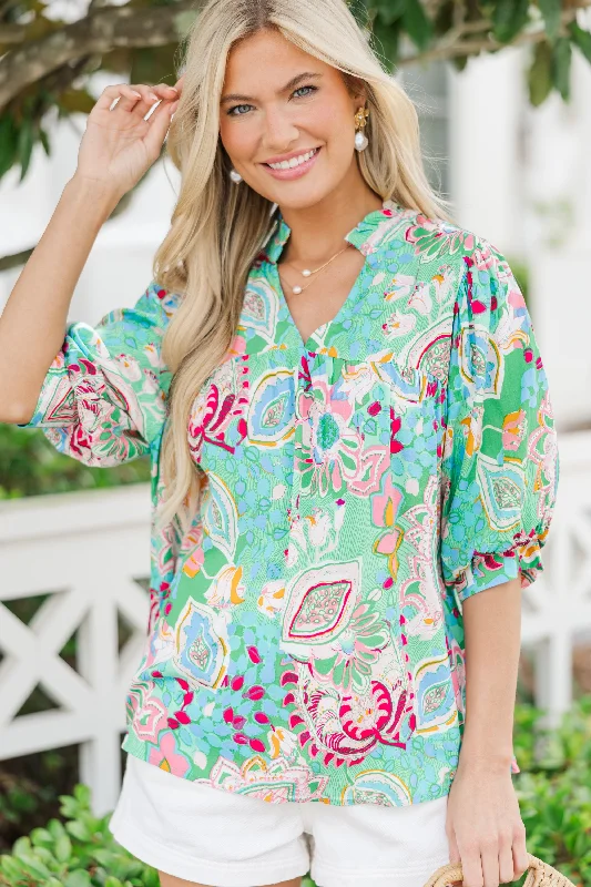 Massive Savings Work It Out Mint Green Floral Blouse