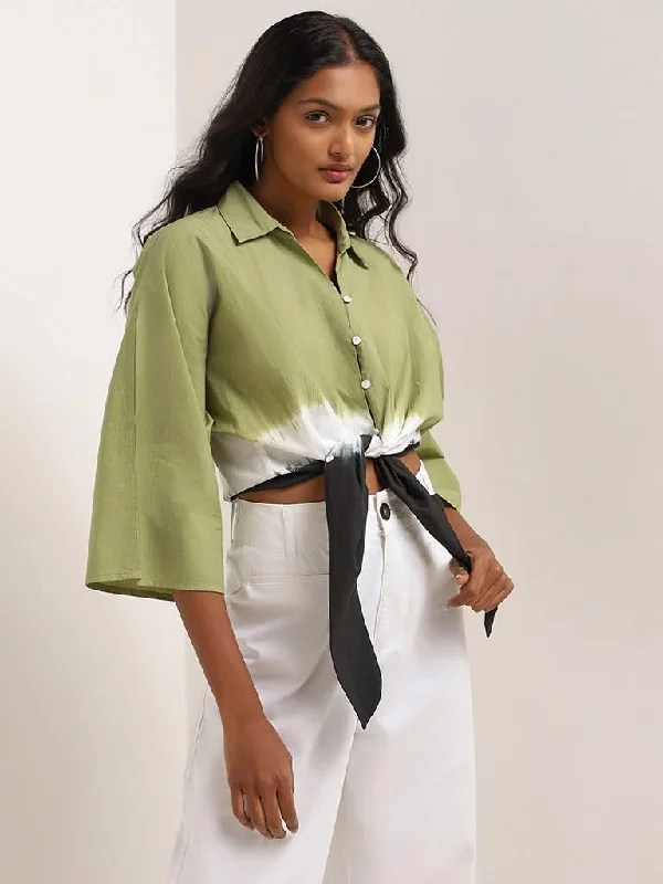 Deep Savings LOV Green Tie-Dye Cotton Tie-Up Shirt